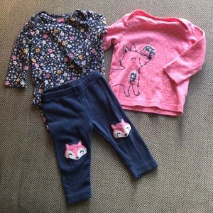 EUC, Carter’s Fox 3 piece set long sleeve 6M